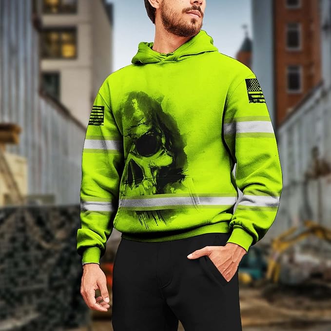 Color US Flag High Visibility Hoodie for Men Women Reflective Tapes Safety Workwear for Worker Runner Patriotic