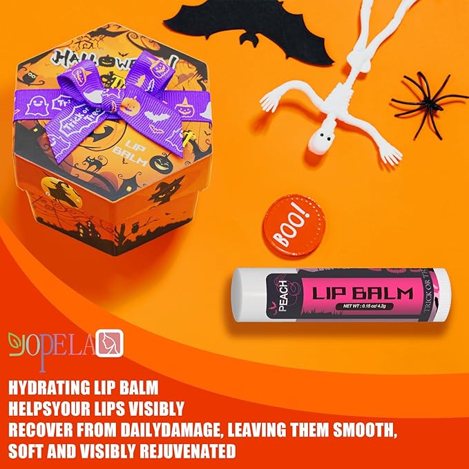 Yopela 19 Pack Halloween Lip Balm Party Favors, Lip Care Set with Vitamin E & Coconut Oil to Moisturize Repair Dry Chap Lips, 18 Flavors,Perfect for Trick-or-Treat Gifts or Goodie Bag Stuffers