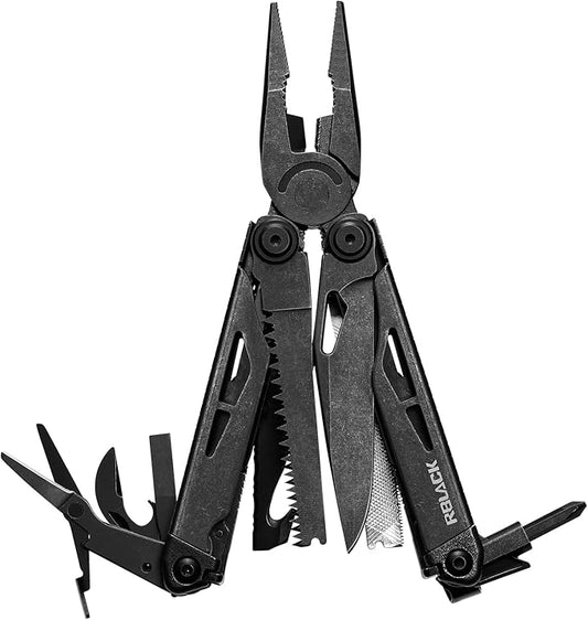 RBLACK Longeron21 Multitool, 21-in-1 Multi Tool Pliers with Safety Locking and Spring-Action Scissors, Heavy-duty Stainless Steel Multi-tool Set for Work, Home, Garden, DIY & Auto, Black