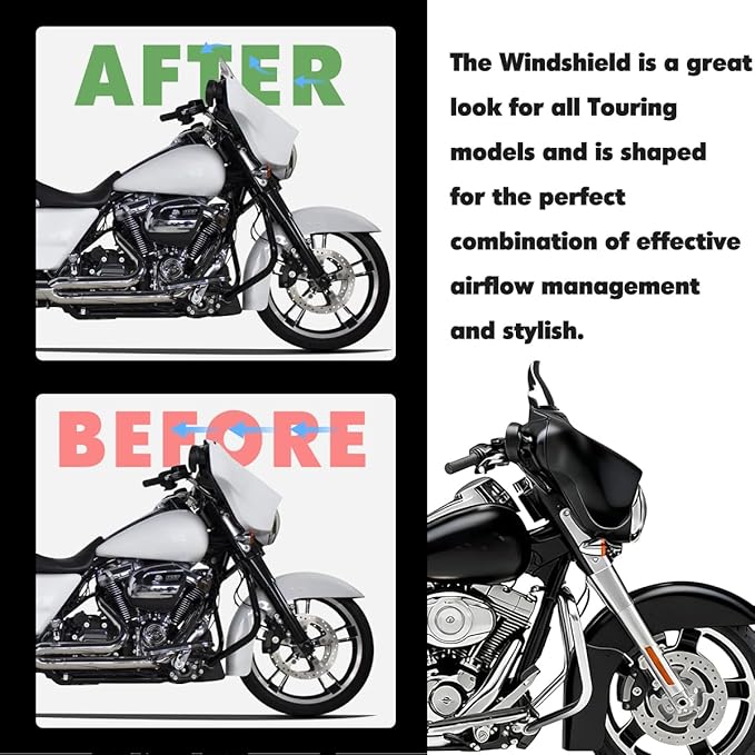 8" Windshield Windscreen for 1996-2013 Harley Davidson Touring Street Glide Electra Glide/Ultra Limited/Tri Glide FLHT FLHX FLHXS FLHTK, Black