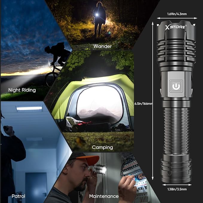 4 Pack Super Bright High Lumens Flashlight - LED Zoom Light USB Rechargeable with 5 Modes Waterproof Flash Lights for Emergency Camping Home Outdoor Use