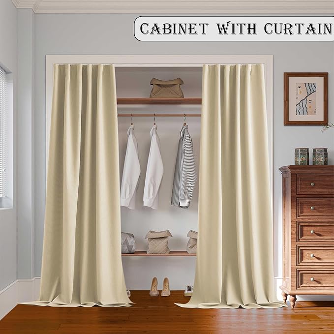 Room Divider Curtains with Ceiling Track, 95% Blackout Heavy Track Ceiling Curtains Noise Reduction Privacy Curtain Track System Kits, 15 ft Wide x 9 ft Tall, Cream Beige, 1 Panel