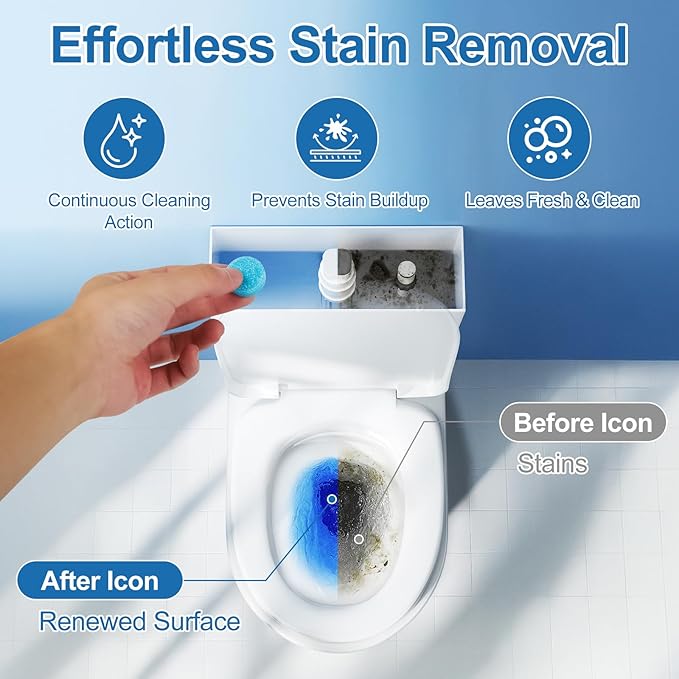 Toilet Bowl Cleaner Tablets Blue Toilet Tank Cleaners, Septic-Safe Hard Water Stain Remove, Automatic Toilet Cleaning & Deodorizer Effervescent Stain & Odor Remover Bathroom， Fresh Scent 50 Tabs LLL