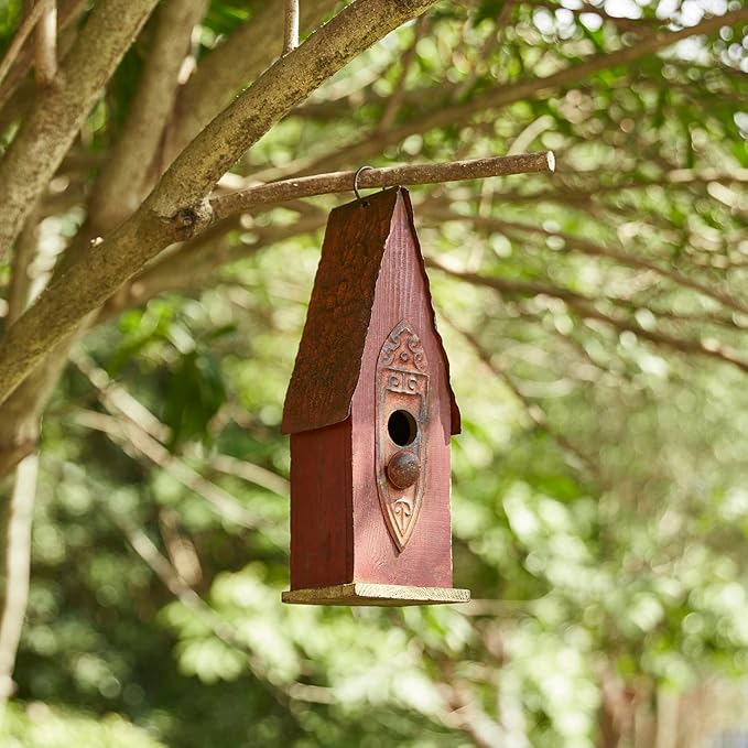 Glitzhome Hand Painted Distressed Hanging Wood Bird House for Outdoors 13.25" H