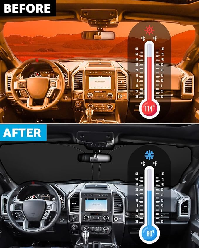 Proadsy Windshield Sun Shade for Ford F150 2015-2020 4-Layer Foldable Front Sunshade Protector Sun Visor Blocks UV Rays Keep Car Cooler