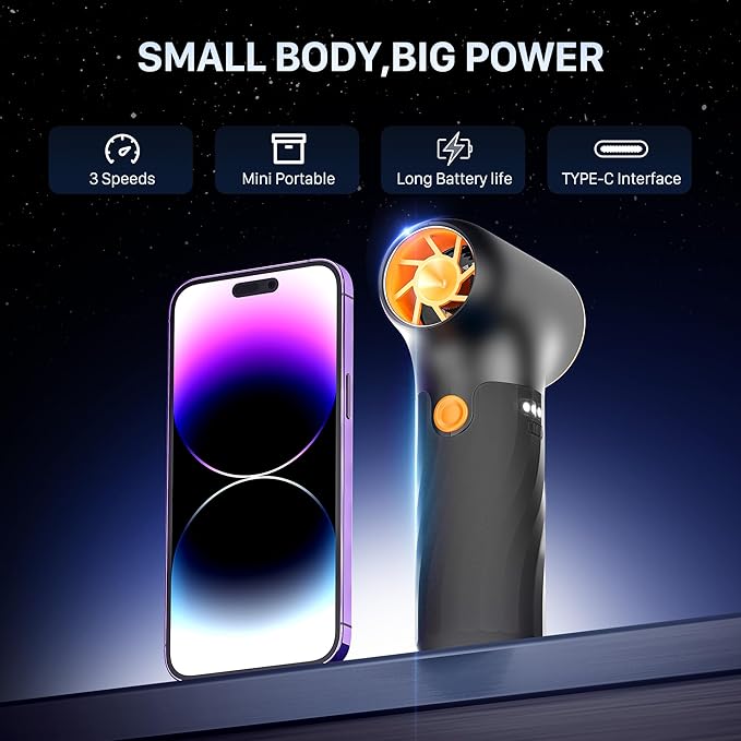 Mini Electric Air Duster,280000RPM Turbo Blower with High Speed Fan,3 Adjustable Rechargeable Cordless Jet Fan Air Blower, Compressed Air Duster for Computer Workbench Car (Black)