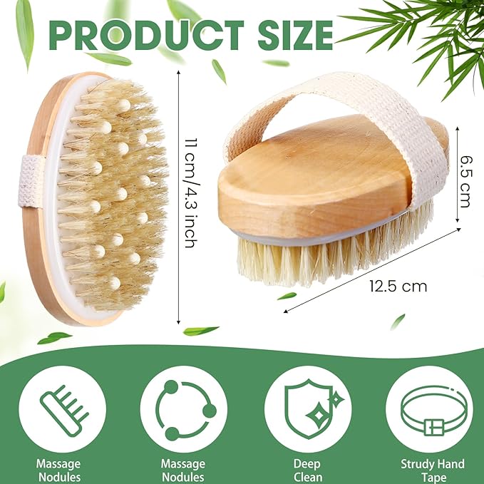 Gejoy 10 Pcs Dry Brushing Body Brush Exfoliating Brush with Massage Nodule Dry Skin Body Scrubber for Shower Bath Back Circulation Improvement Dead Skin Exfoliator (4.92 x 2.56 Inches,Wood Color)