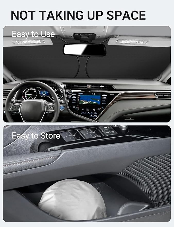 Proadsy 2025 Upgrade Windshield Sun Shade Custom Fit 2018-2024 2025 Camry LE XLE Hybrid SE XSE 4-Layer Foldable Front Sunshade Protector Sun Visor Blocks UV Rays Keep Car Cooler