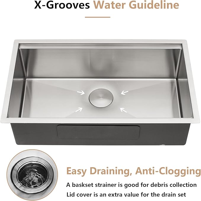Dcolora 36" Undermount Kitchen Sink Workstation 16 Gauge Stainless Steel Kitchen Sink with Ledge Single Bowl Under Counter Sink Basin, Round Corner 36"x19"x10", DC-U7711