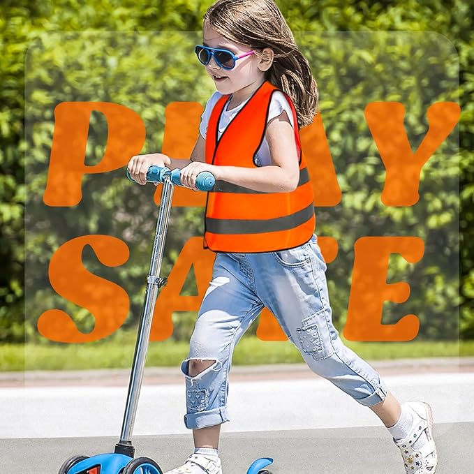 Zhanmai Kids Safety Vest Bulk High Visibility Reflective Construction Vest with Strips Neon for Traffic Child Outdoor
