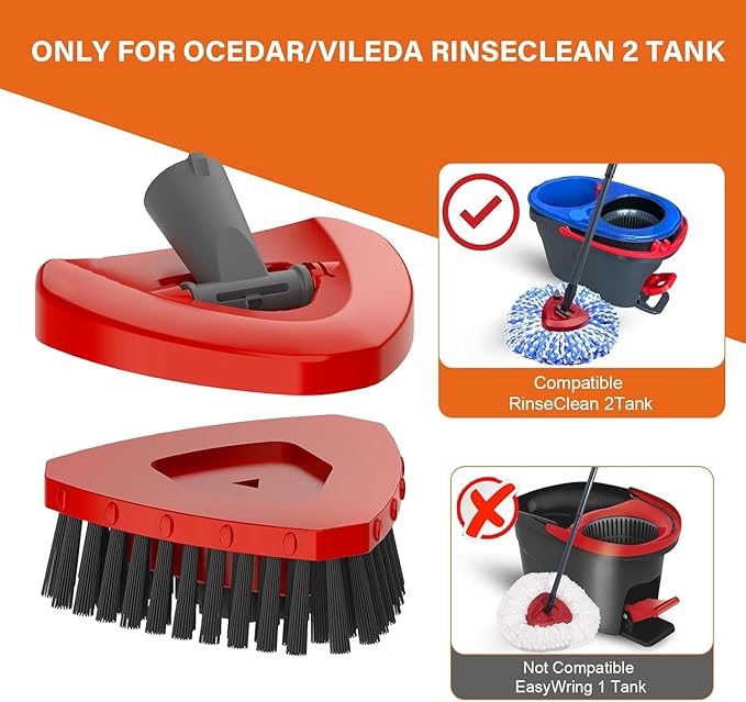 Small Spin Mop Replace Head Base + Scrub Brush for O Cedar 2-Tank RinseClean,1 Mop Scrubber Brush and Mop Base Combo Set,Great for Kitchen, Deck, Bathroom and Shower Floor Scrubber
