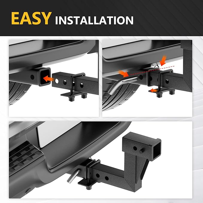 Trailer Hitch Extension Riser for 2-Inch Receiver, 6.6" Rise/Drop, Adjustable Lengths 5", 6", 8", 9", Solid Tube, 7500 lbs Capacity, Includes Bolt, Nut & Clip, Matte Black