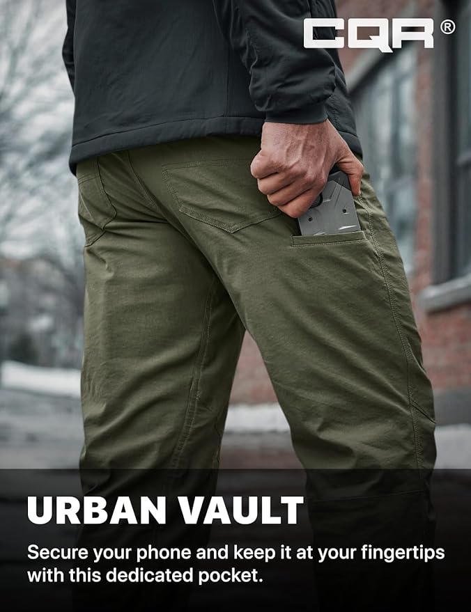 CQR Men's Winter Fleece Lined Pants, Water-Resistant Outdoor Stretch Work Pants, Windproof Casual Pants with Pockets