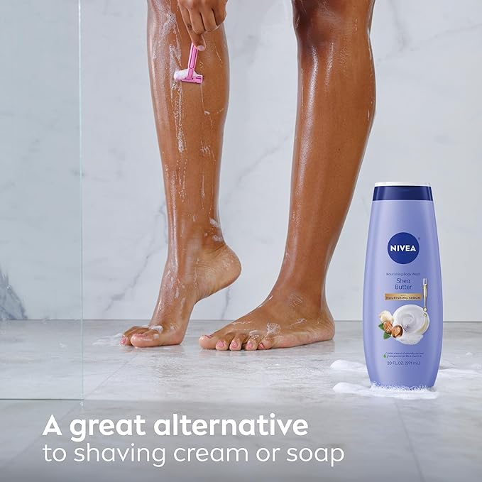 NIVEA Nourishing Shea Butter Body Wash, 20 Fl Oz Bottle Refreshing White Peach and Jasmine Scented Body Wash, 20 Fl Oz Bottle, Skin Care Set with Provitamin B5 and Vitamin E
