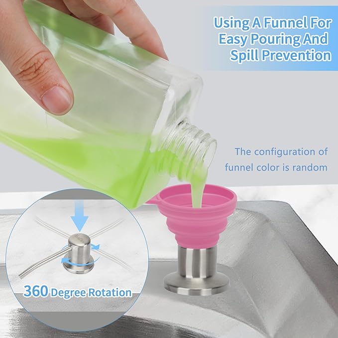 Dish Soap Dispenser for Kitchen Sink Brushed Nickel Under Sink Soap Dispenser Pump Head with 10.14 Ounce PET Soap Bottle and 1.88" Base