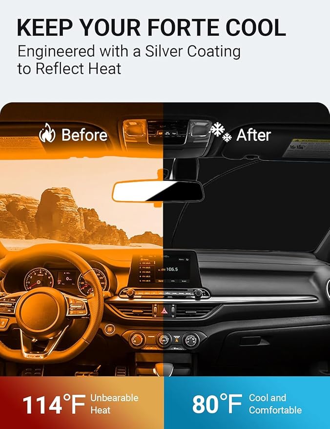 Proadsy 2025 Upgrade Windshield Sun Shade Custom Fit Kia Forte 2019-2024 2025 4-Layer Foldable Front Sunshade Protector Sun Visor Blocks UV Rays Keep Car Cooler Accessories