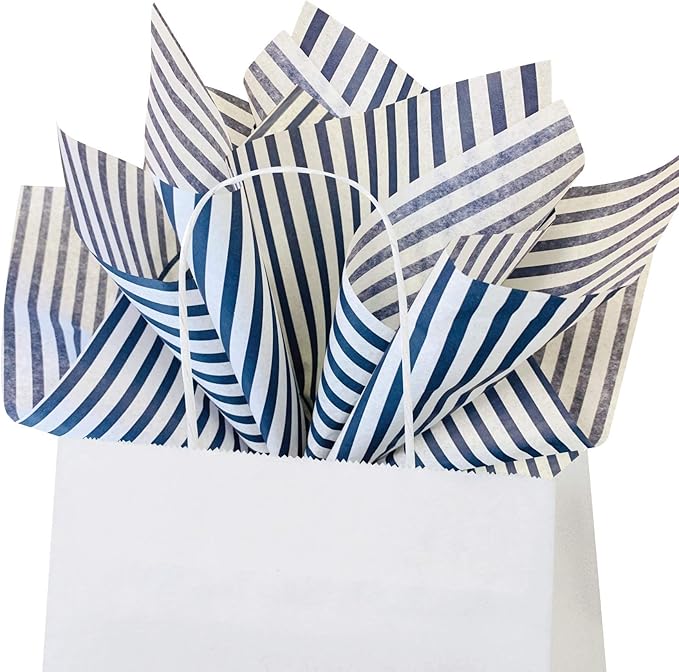 Flexicore Packaging Navy Blue Pin Stripe Print Gift Wrap Tissue Paper Size: 15 Inch X 20 Inch | Count: 50 Sheets | Color: Navy Pin Stripe