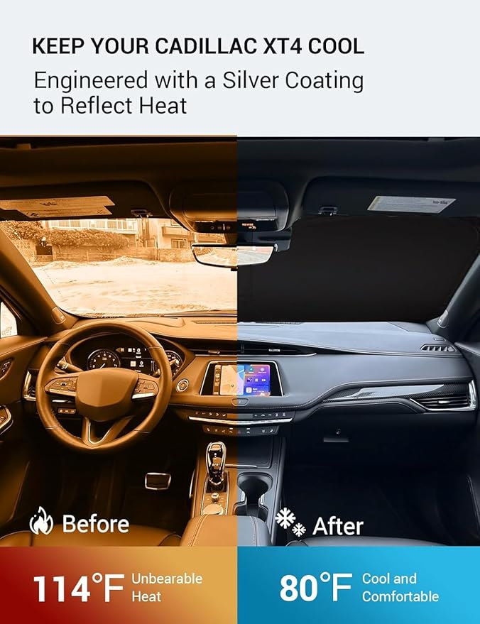 Proadsy Windshield Sun Shade for Cadillac XT4 2019-2024 2025 4-Layer Foldable Front Sunshade Protector Sun Visor Blocks UV Rays Keep Car Cooler
