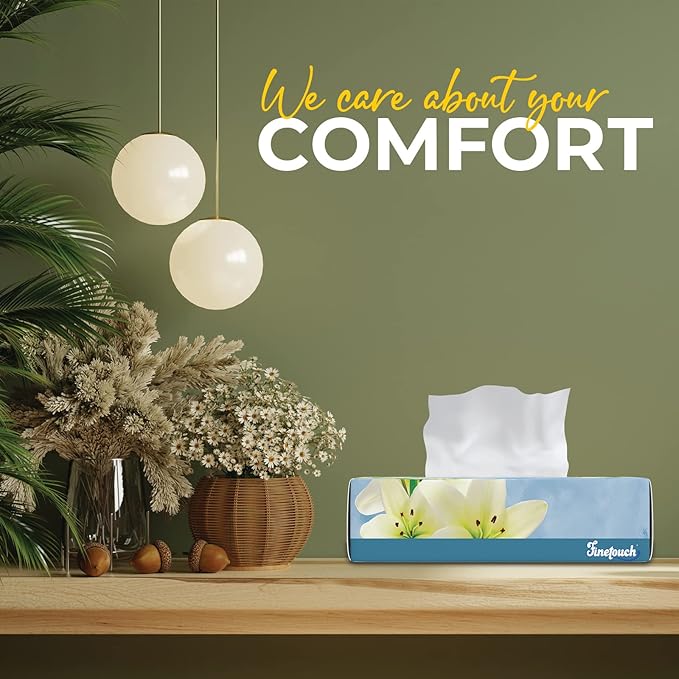 Finetouch 2-Ply Facial Tissues – 6 Boxes of 130 Soft Tissues (780 Total) – Strong & Gentle Tissue for Home, Office, or Travel Use