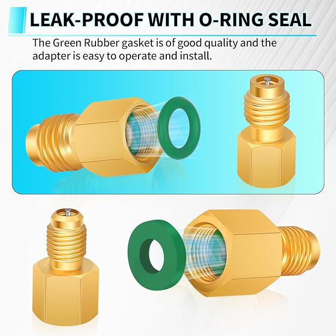 Boltigen R134a Refrigerant Tank Adapters, R12 R22 to R134a Adapter Connector, 1/2 to 1/4 Flare R134a Vacuum Pump Adapter Fittings with Valve Core Remover