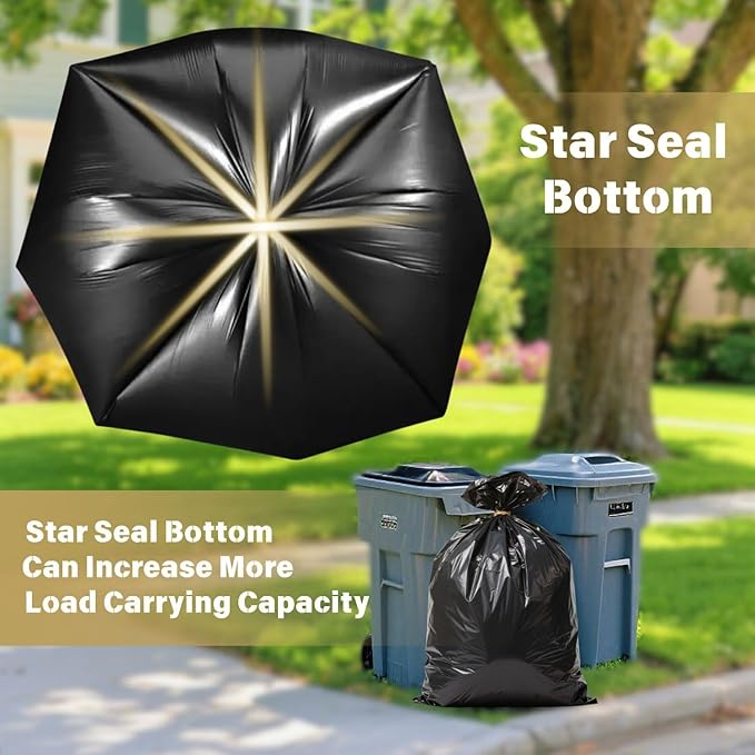 55-60 Gallon Trash Bags, 150 Count 38x55" Large Garbage Bags, Made in USA, High Density Multi-Use Lawn Leaf bags, Heavy Duty Waste Bags, Large Trash Liners for Kitchen Yard Outdoor Commercial Use