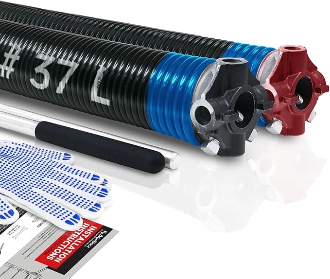 Pair of 2" Garage Door Torsion Springs Set with Non-Slip Winding Bars & Gloves, High Quality Precision Electrophoresis Black Coated, for Replacement & Installation, MIN 16,000 Cycles (0.283x2''x37'')