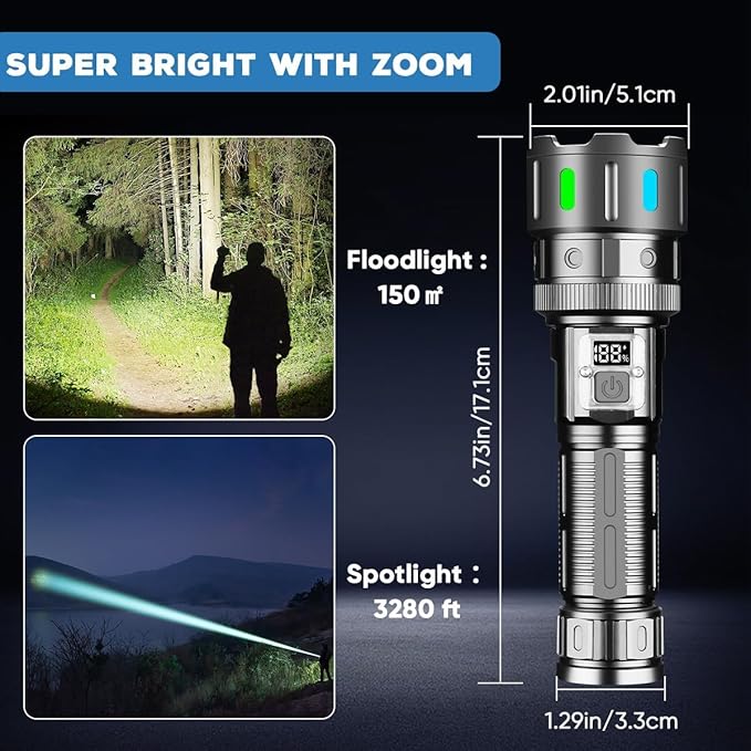 4 Pack High Lumens Rechargeable Flashlight - 30W Super Bright LED Torch, 5 Modes Long Range 3280ft Waterproof Powerful Flash Light for Home Camping Emergencies