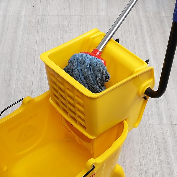 Mop Bucket with Side Press Wringer on Wheels, 24 L Side-Press Mop Bucket, Yellow