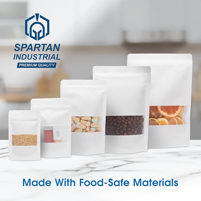 Spartan Industrial - 7" X 10" White Stand-Up Pouch Bags - Pack of 500 Large Smell-Proof Storage Bags for Bulk Food Packaging, Homemade Treats, Bath Products, and More