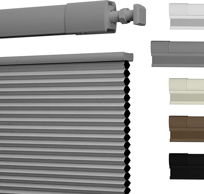 No Drill No Tools Cellular Shades Top Down Bottom Up Blackout Blinds for Windows Cordless Honeycomb Window Shades Easy to Install for Home,Blackout-Grey,25" W x 64" H