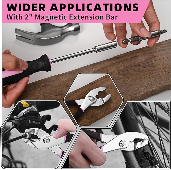 58-Piece Pink Tool Kit Basic Home Repair Tool Set, General Household Hand Tool Kit,Small Tool Kit with Plastic Toolbox Mini Tool kit for Women, Office & College Repairs