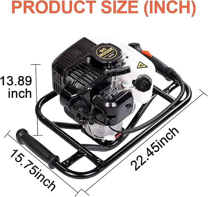 DC HOUSE Post Hole Digger, 52cc 1800W Gas Powered Earth Auger Earth Digger, Auger Post Hole Digger with Two Drill Bit 6" & 10" and Extension Rods, for Fence, Farmland and Garden, EPA Certified