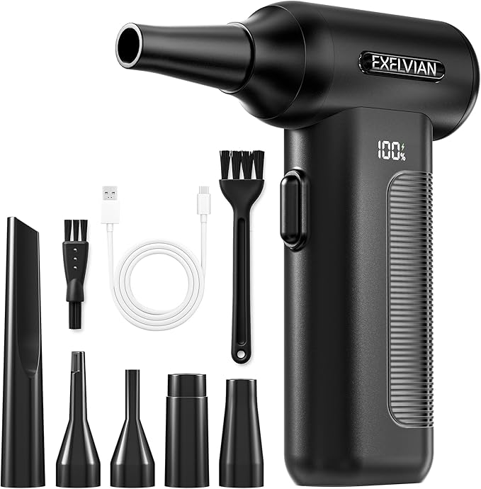 Compressed Air Duster Electric Air Blower: 150000RPM 10000mAh LED 6-Gear Adjustable Keyboard Cleaner, Wireless Rechargeable Duster for Computer Keyboard Cleaning