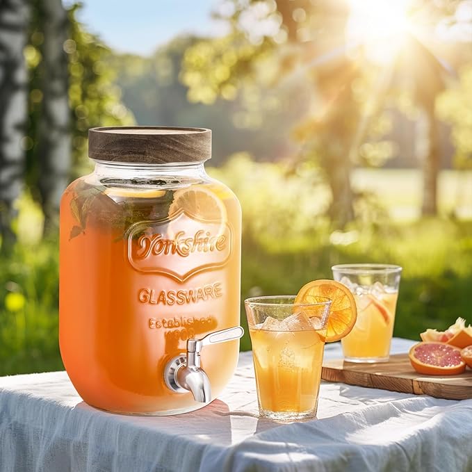Mustry Glass Drink Dispenser for Parties, 1 Gallon Beverage Dispenser with Spigot Solid Stainless Steel, Used as Lemonade Dispenser Sun Tea Jar Kombucha Jar, Set of 2
