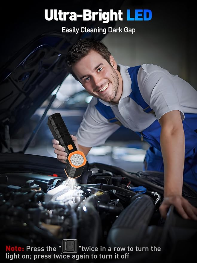 Compressed Air Duster 130000RPM Electric Duster with LED Light, 100 Gear Adjustable Rechargeable Cordless Air Blower Cleaning Tool for Keyboard,Electronic Devices,Car, Christmas Gifts for Men (Orange)