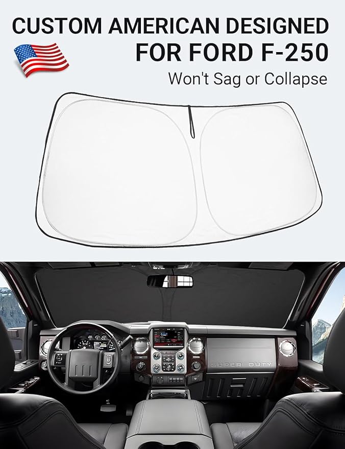 Proadsy 2025 Upgrade Windshield Sun Shade Custom Fit for 2008-2016 Ford Super Duty F-250 F250 F-350 F350 F-450 F450 F-550 F550 2Door 4Door Pickup Foldable Front Sunshade Protector Keep Car Cooler