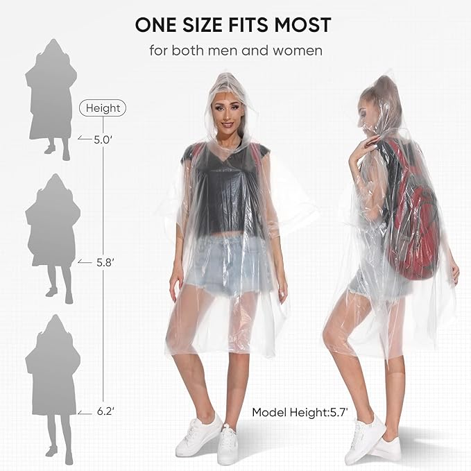 APEXUP Disposable Rain Ponchos for Adults, Emergency Rain Poncho for Camping Hiking Travelling