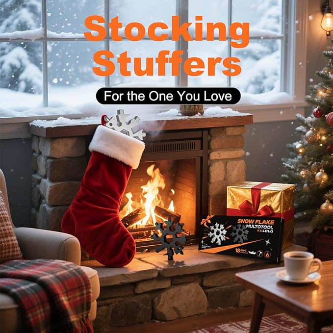 Snowflake Multi Tool 2 Pack - Stainless Steel 18 in 1 Multitool with Carabiner,Bottle Opener & Wrench,Stocking Stuffers for Men,White Elephant Gifts, Christmas Gifts for Him (Silver + Black)