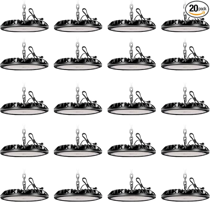 20 Pack 200W UFO LED High Bay Light, 20000LM Non-Dim High Bay LED Shop Light, 6000K Commercial Lights, IP65 Waterproof Industrial Bay Lighting for Shop/Garage/Warehouse/Workshop/Factory/Barn