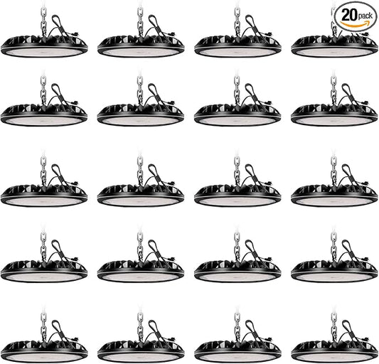 20 Pack LED High Bay Light 300W 30000LM, UFO LED Shop Light with 4ft Plug Cable, 6000K Commercial Bay Lighting, IP65 Waterproof for Warehouse Workshop