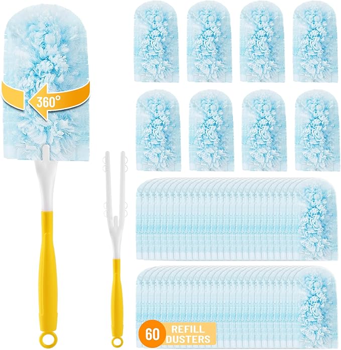Duster Refill for Swiffer Duster Refill，360 Dusters Heavy Duty Refills, Multi Surface Disposable Duster Kit Unscented for Home, Office, Furniture (50 Count + 2 Handle)