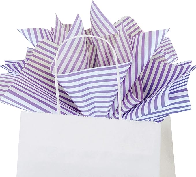 Flexicore Packaging Lilac Purple Pin Stripe Print Gift Wrap Tissue Paper Size: 15 Inch X 20 Inch | Count: 100 Sheets | Color: Lilac Pin Stripe
