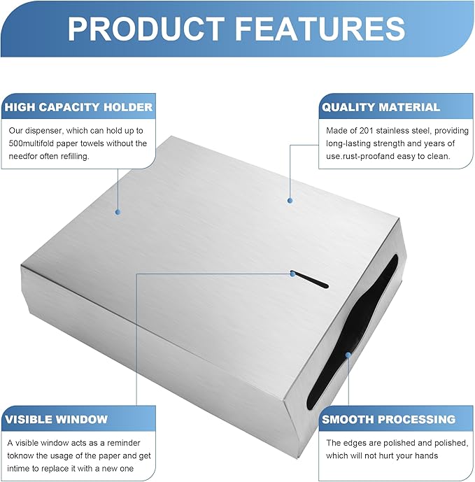 Paper Towel Dispenser Wall Mount Commercial, Fingerprint -Proof Paper Towel Holder for c-fold/Multi-fold/Tri-fold, Touchless Hand Towel Dispenser with Lock