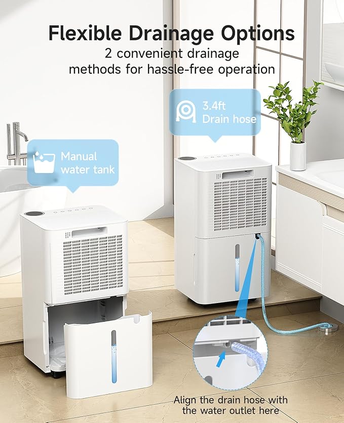 2500 Sq.Ft Dehumidifier for Basement with Drain Hose Max 34 Pints, Dehumidifiers for Home Large Room Bathroom Bedroom, 3 Modes, Smart Humidity Control, Auto Defrost, 24H Timer, Sleep Mode