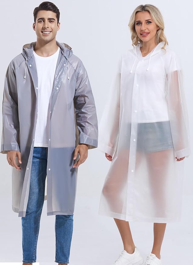 2-Pack Reusable Rain Ponchos for Adults, HOOMBOOM Raincoats Emergency for Women/Men with Drawstring and Sleeves