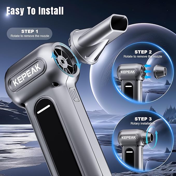 KEPEAK Electric Compressed Air Duster, 130000RPM Cordless Rechargeable Air Duster with Brushless Motor, 4 Gear Adjustable Dust Blower for Computer, Keyboard, Home & Outdoor