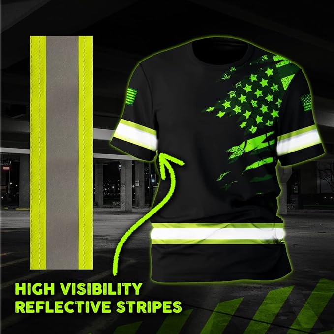Color US Flag High Visibility Hoodie for Men Women Reflective Tapes Safety Workwear for Worker Runner Patriotic