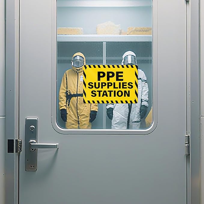 10 PCS PPE Supplies Station Stickers 10 × 7 Inches Vinyl Waterproof Self Adhesive Safety Sign for Workplace Construction Site Warehouse