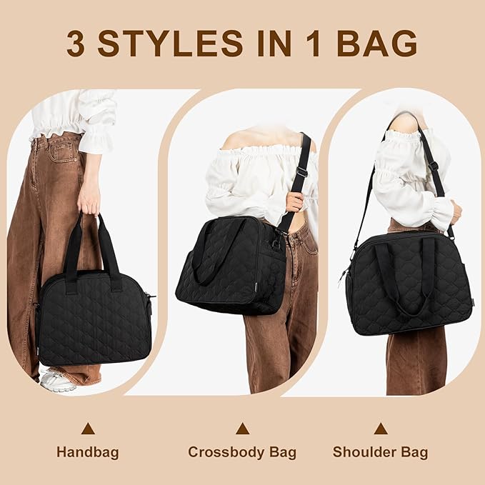 2 Pcs Quilted Puffer Lunch Tote for Women with Wallet, Water-Resistant 15.3’’ Laptop Tablet Work Bag with Insulated Lunch Compartment, 3 in 1 Lightweight Duffle Bag for Travel