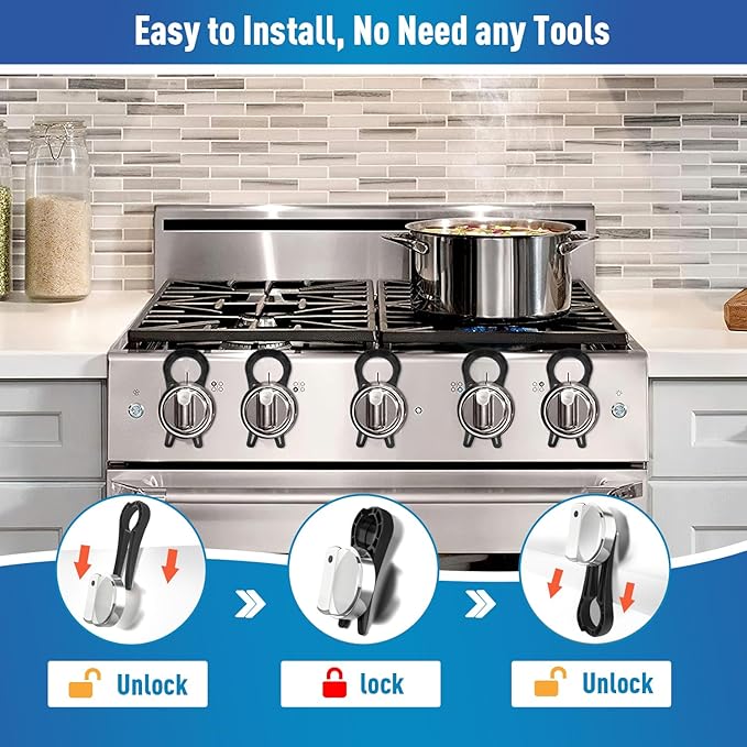 5 Pack Gas Stove Knob Locks for Child Safety, Child Proof Knob Safety Covers